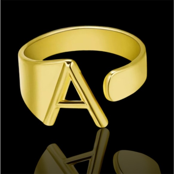 Letter A Gold Plated Ring Adjustable - Picture 2 of 3